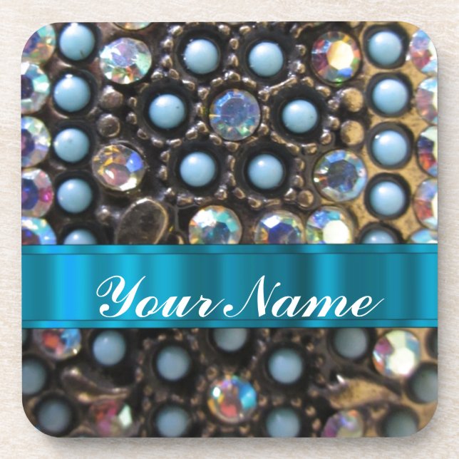 Blue turquoise beaded coaster (Front)