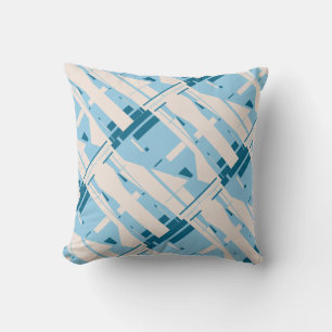 Blue Turquoise Beige Mediterranean Diagonal Mosaic Cushion
