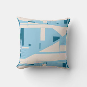 Blue Turquoise Beige Mediterranean Mosaic Abstract Cushion