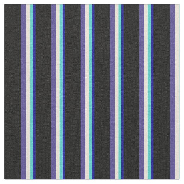 Blue, Turquoise, Bisque, Dark Slate Blue & Black Fabric (Close Up)