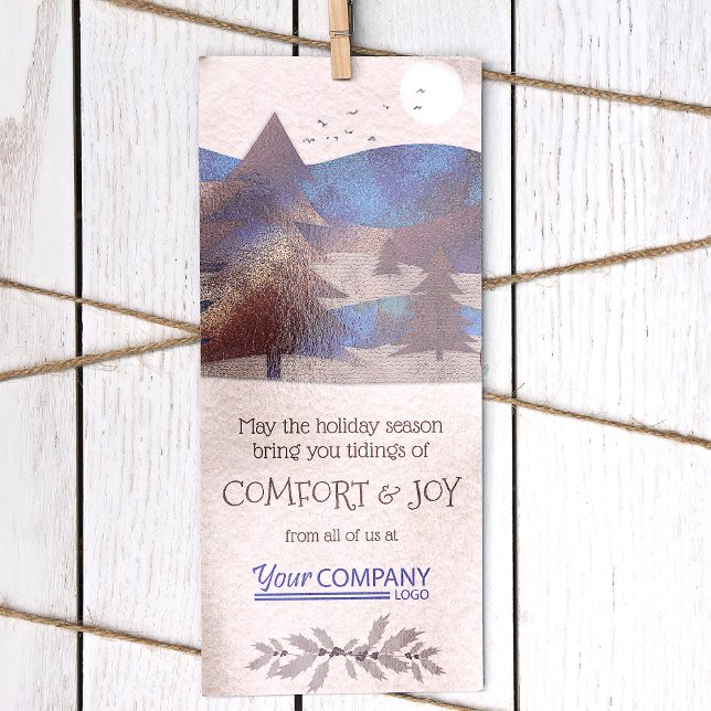 Blue, Turquoise, Brown Company Christmas Cards (Unique Modern Rustic Brown Blue Forest Blue Brown Logo Budget Company Holiday Christmas Cards)