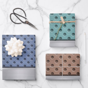 BLUE TURQUOISE BROWN SILVER METAL LOOK WRAPPING PAPER SHEET