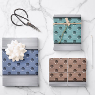 BLUE TURQUOISE BROWN SILVER METAL LOOK WRAPPING PAPER SHEET