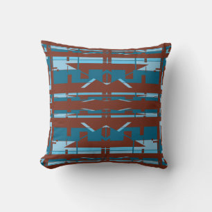 Blue Turquoise Burgundy Southwest Look Mosaic Cushion