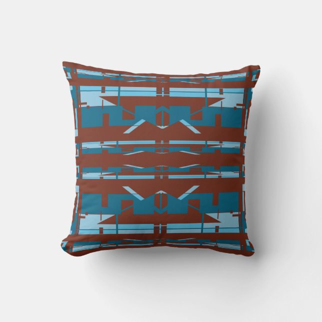 Blue Turquoise Burgundy Southwest Look Mosaic Cushion (Front)