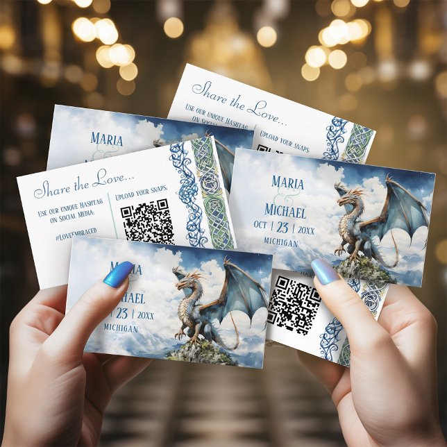 Blue Turquoise Celtic Dragon QR Code Wedding Enclosure Card (Creator Uploaded)