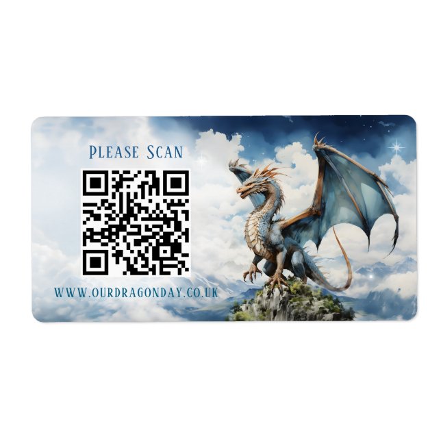 Blue Turquoise Celtic Dragon QR Code Wedding Info (Front)