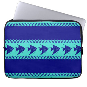 Blue Turquoise Coastal Angelfish Stripes Laptop Sleeve