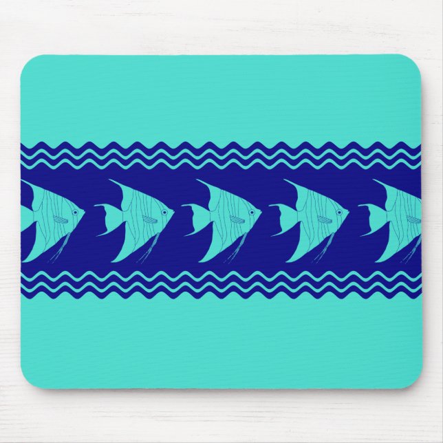 Blue Turquoise Coastal Angelfish Stripes Mouse Pad (Front)