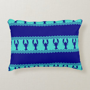 Blue Turquoise Coastal Lobster Stripes Decorative Cushion