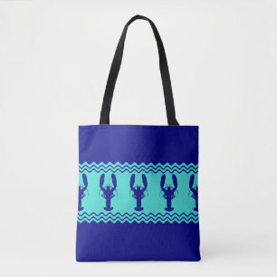 Blue Turquoise Coastal Lobster Stripes Tote Bag