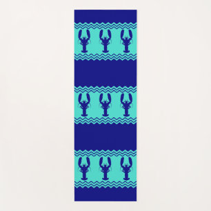 Blue Turquoise Coastal Lobster Stripes Yoga Mat