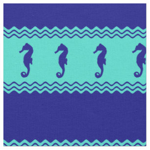 Blue Turquoise Coastal Seahorses Stripes Fabric