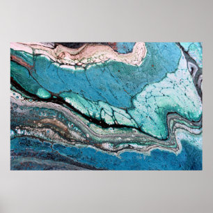 Blue Turquoise Copper Metallic Black Rock Like Poster