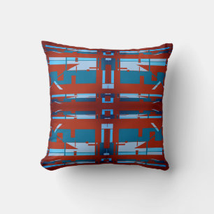 Blue Turquoise Dark Red Southwest Look Mosaic Cushion