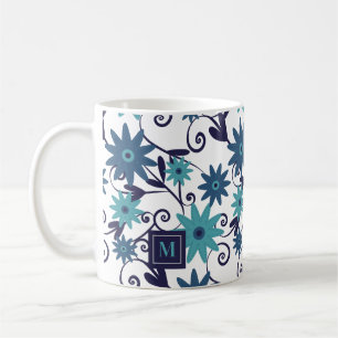 Blue Turquoise Flowers Customised  Coffee Mug