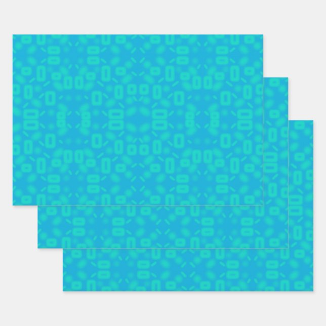 Blue Turquoise Frosted Glass Pattern Abstract Art Wrapping Paper Sheet (Set)