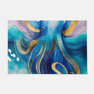 Blue Turquoise Gold Octopus Doormat