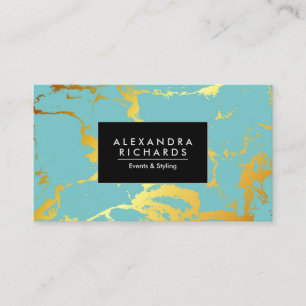 Blue Turquoise Golden Foil Business Card