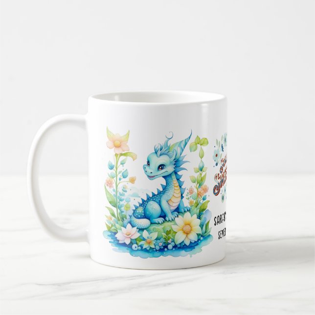 Blue Turquoise Green Dragon Baby Shower Coffee Mug (Left)