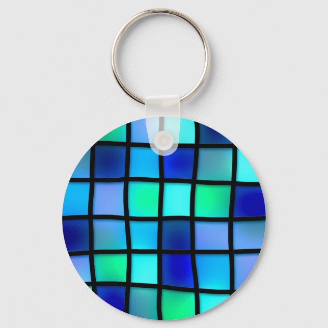 Blue Turquoise Green Purple Stained Glass Art Key Ring (Front)