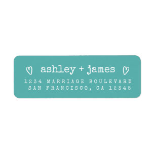 Blue Turquoise Heart Couple Wedding Return Address Label
