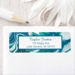 Blue Turquoise Marble Fluid Art Personalised Label Return Address Label