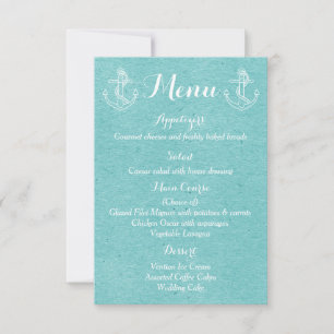 Blue Turquoise Menu Ship Anchor Nautical Wedding Invitation