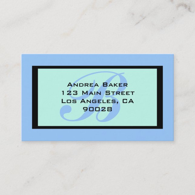 blue turquoise monogram business card (Front)