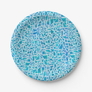 Blue Turquoise Mosaic Glass Tile Modern Chic Paper Plate