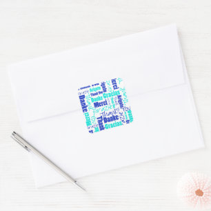 Blue / Turquoise Multilingual Thank You Word Cloud Square Sticker
