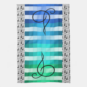 Blue Turquoise Musical Music Musician Kitchen Gift Tea Towel