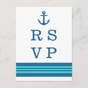 Blue Turquoise Nautical Anchor RSVP Postcard
