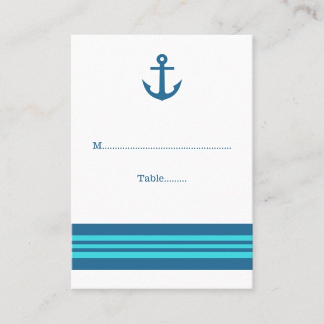 Blue Turquoise Nautical Anchor Wedding Place Cards (Front)
