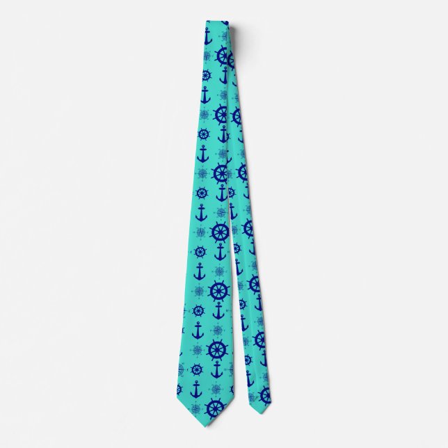 Blue Turquoise Nautical Coastal Boating Tie (Front)