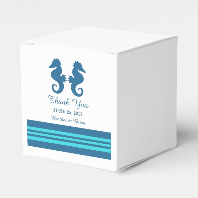 Blue Turquoise Nautical Seahorse Favour Boxes (Front Side)