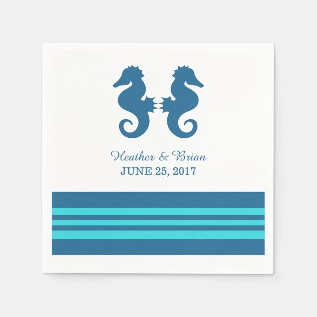 Blue Turquoise Nautical Seahorse Paper Napkins (Front)