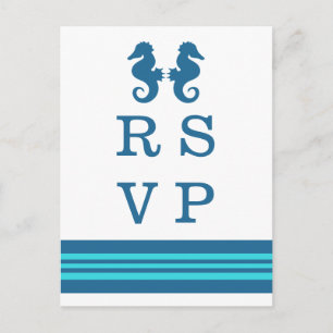 Blue Turquoise Nautical Seahorse RSVP Postcard