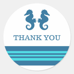 Blue Turquoise Nautical Seahorse Thank You Classic Round Sticker