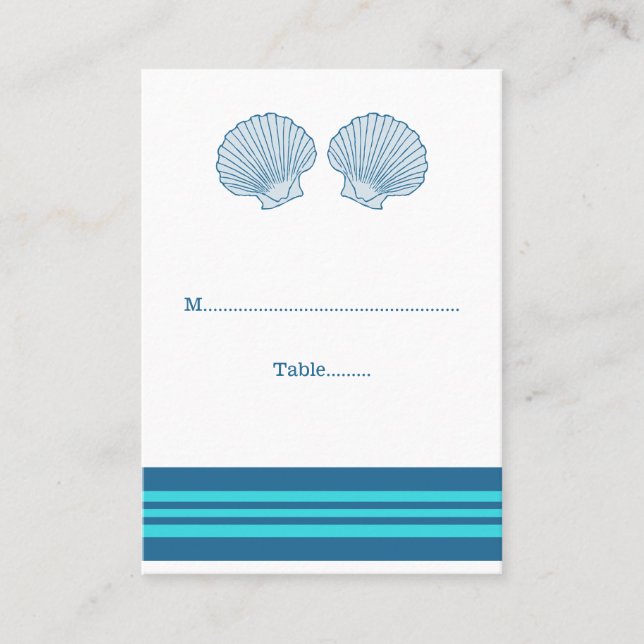 Blue Turquoise Nautical Seashells Place Cards (Front)