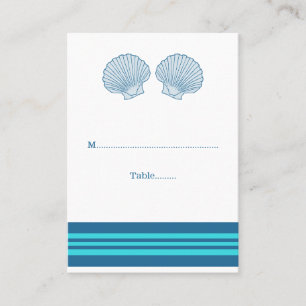 Blue Turquoise Nautical Seashells Place Cards