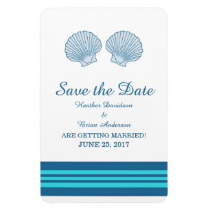 Blue Turquoise Nautical Seashells Save the Date Magnet