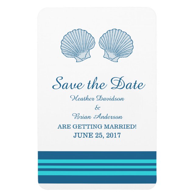 Blue Turquoise Nautical Seashells Save the Date Magnet (Vertical)