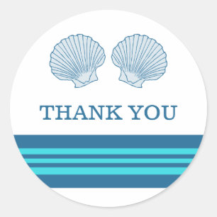 Blue Turquoise Nautical Seashells Thank You Classic Round Sticker