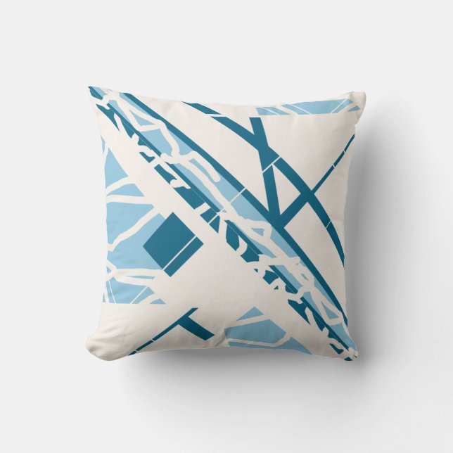 Blue Turquoise on Off-white Diagonal Shapes Lines Cushion (Front)