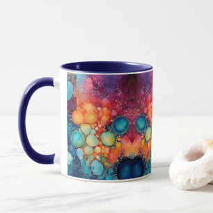 Blue Turquoise Orange Alcohol & Ink Bubbles Mug
