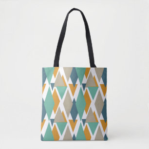 Blue Turquoise Orange Tan Diamonds and Triangles Tote Bag