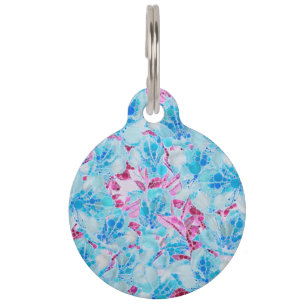 Blue Turquoise Pink Abstract Flowers Pet Tag