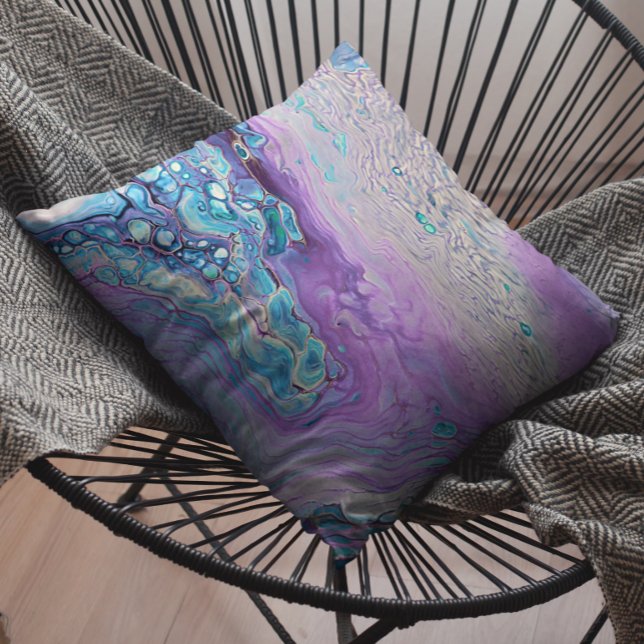 Blue Turquoise Purple Violet Marble Fluid Abstract Cushion (Creator Uploaded)