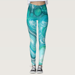 Blue, Turquoise Sea Waves and Bubbles  Leggings
